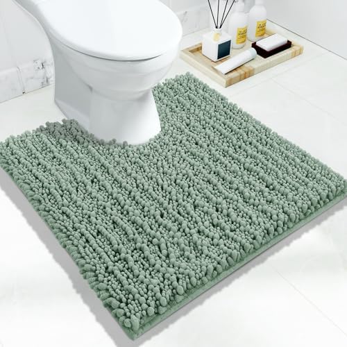 Yimobra Toilet Rug U Shaped Washable 24x24 Inch - Ultra Soft Absorbent Chenille Bath Rugs for Toilet, Quick Dry & Machine Washable, Non Slip Contour Bathroom Mat, Green by Yimobra