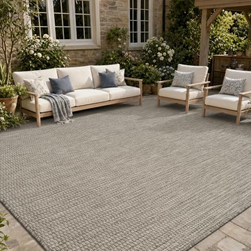 PADOOR-Outdoor Rug-Patio Rug 6x9 ft Polypropylene Indoor Outdoor Rugs Outdoor Carpet for Patio Deck Balcony Porch, Textured Weave, Durable for High Traffic, Fade-Resistant, Modern Neutral Grey by PADOOR