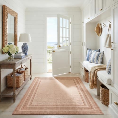 SAFAVIEH Washable Rug Outdoor Courtyard Collection - 6'7" x 9'6", Beige & Dark Beige, Non-Shedding & Easy to Clean, Ideal for Patio, Backyard, Mudroom (CY8475-39312) by Unknown