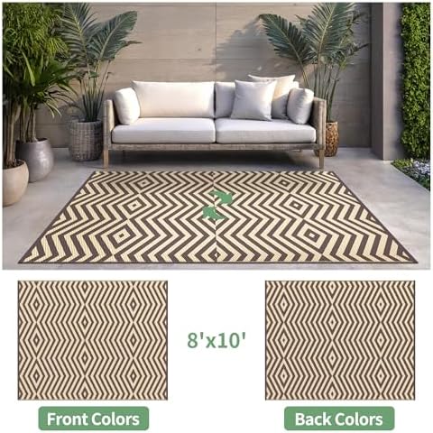GENIMO Outdoor Rug, Waterproof Plastic Rugs for Patio, 8'x10' Mocha Beige - Image 2