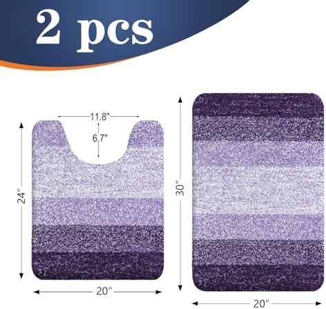 OLANLY Micorfiber Bathroom Rug Set 2 Piece, Absorbent Bath Mats, Violet - Image 2
