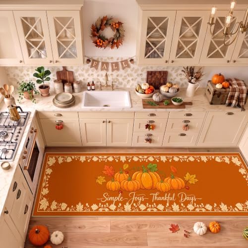 Fall Kitchen Rugs Runner 2.6'x10', Hello Pumpkin Mats for Hallway - Image 3