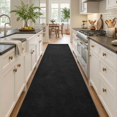 2x10 Black Solid Runner Rug Washable Non-Slip for Kitchen Hallway Bathroom - Image 2