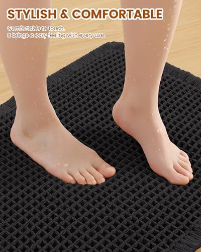 Smiry Waffle Bathroom Rugs Sets 2 Piece (47x20+30x20, Black) - Image 3