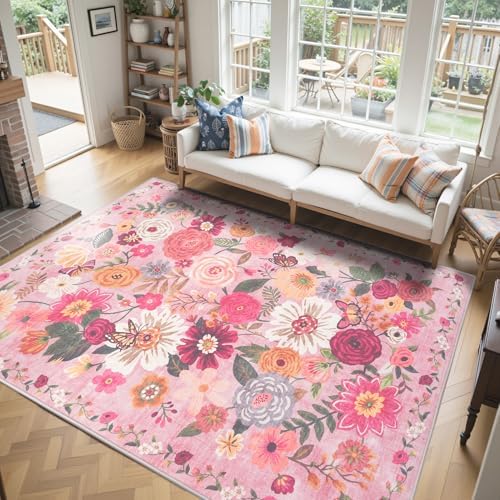 Pink Floral Area Rug 5x7 for Living Room Bedroom - Image 5
