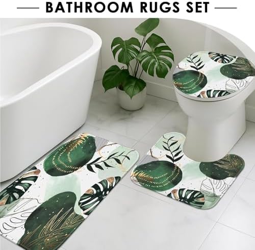 Bathroom Sets with Shower Curtain and Rugs Set of 4 Boho Sage Green - Image 5