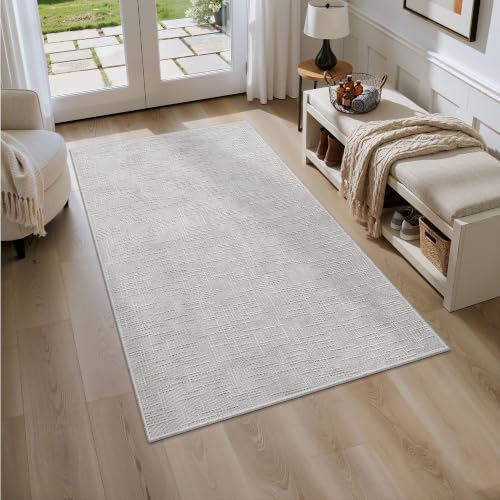 Valenrug 4x6 Area Rug Non Slip, High-Low Pile Washable Rug for Bedroom Grey - Image 4