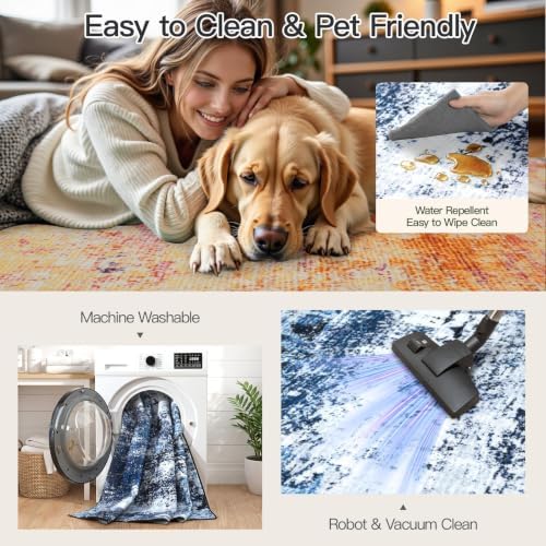 8x10 Area Rug for Living Room, Abstract Washable Large Rugs, Blue Gray - Image 4