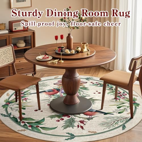 nesrt 6Ft Beige Christmas Round Washable Area Rugs Non Slip for Living Room - Image 4