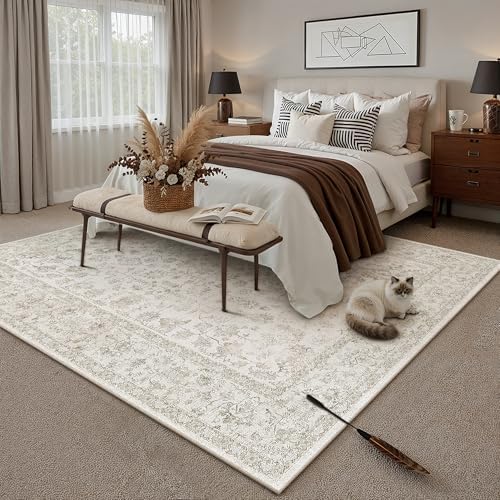 PureCozy 6x9 Beige White Area Rug Washable Non Slip Living Room Carpet - Image 5