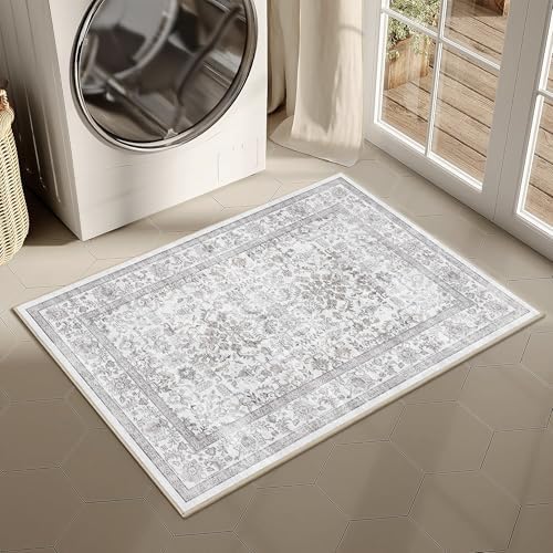 2x3 Washable Entryway Area Rug Non-Slip Distressed Gray Door Mat - Image 6