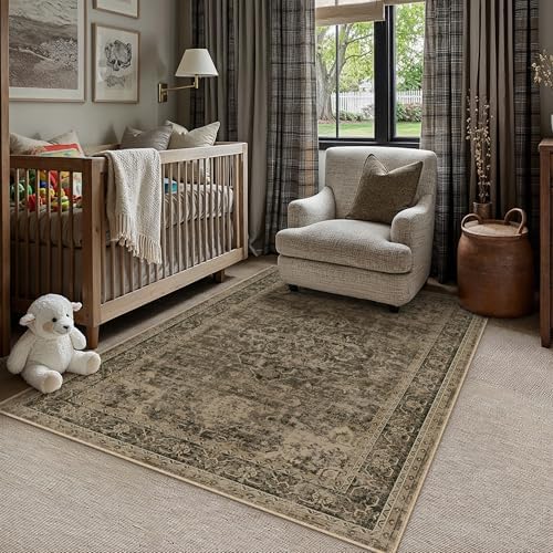 PureCozy Brown Small Area Rug 3x5 Vintage Oriental Distressed by PureCozy