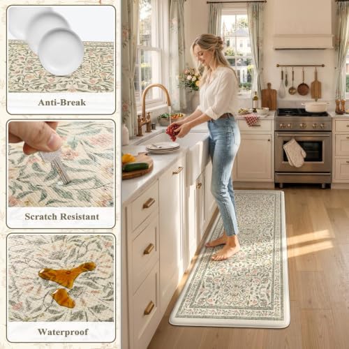 KIMODE Kitchen Mats Cushioned Anti Fatigue, Farmhouse Flower Kitchen Runner Rug, Modern Kitchen Mats for Floor, Padded Kitchen Floor Mats, Beige Home Decor for Sink Laundry Office Bedroom 24"x71" - Image 6