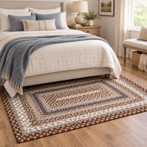 Super Area Rugs 5X8ft Farmhouse Braided Rug - Natural Soft Cotton Carpet for Living Room - Primitive Country Woven Rug - Brown/Slate Gray/Ivory - Image 5