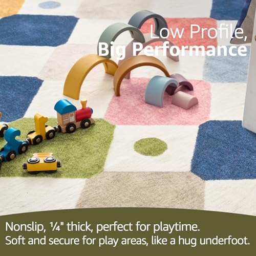 jinchan 8ft Kids Round Rug Washable Classroom Rug Colorful Checkered Mat - Image 6