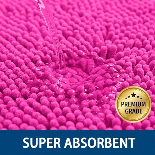 Bathroom Rugs Sets 2 Piece,Super Absorbent Chenille Bath Mats and U-Shaped Toilet Rug,Strong PVC Non Slip Backing,Microfiber Washable Dry Quickly Bath Mats for Bathroom(20"x32"+20"x20"U,Hot Pink) - Image 4