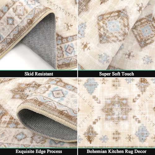 HEBE Boho Kitchen Rugs Set of 3, Non Slip Washable Kitchen Mats for Floor - Image 4