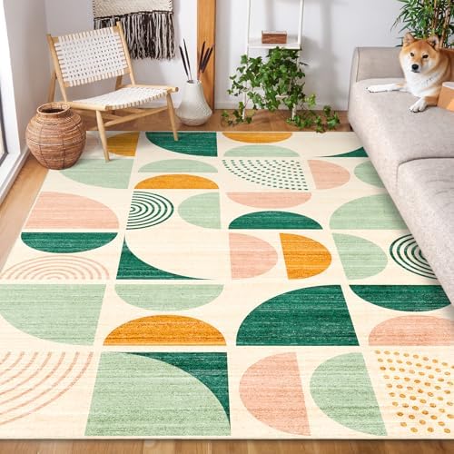 MUJOO Green Rug Boho Washable 5x7 Area Rugs Non Slip Modern Abstract Large - Image 3