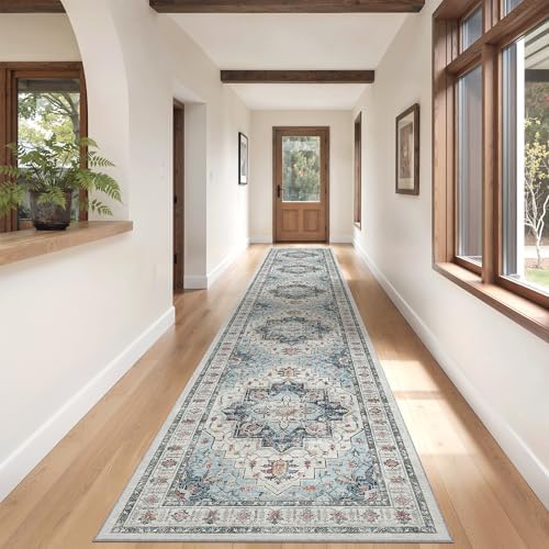 Madane Hallway Runner Rug 2'6''x14' Kitchen Runners Vintage, Blue - Image 3