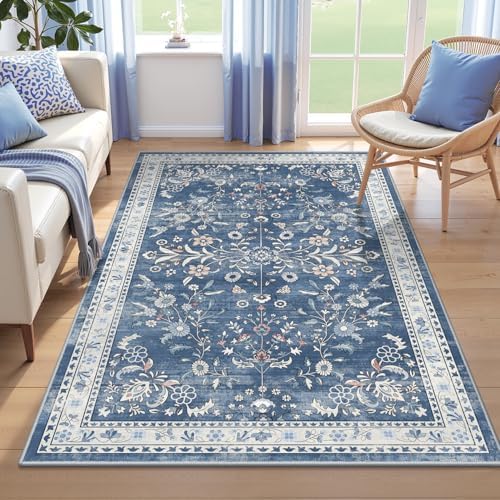 Yamaziot 3x5 Washable Area Rug for Bedroom Floral Carpet, Blue by Yamaziot