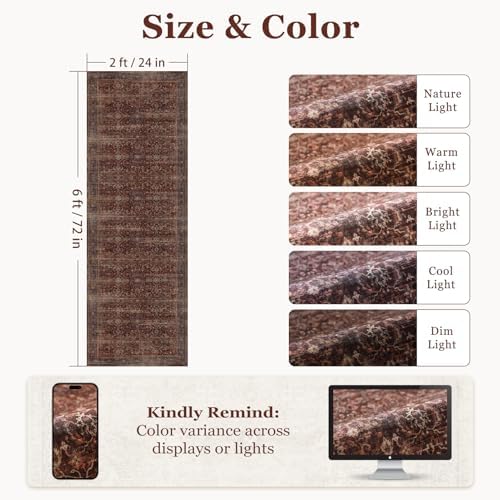 Brick Red 2x6 Rug Runners for Hallways Non Slip, Washable Non Slip Thin Carpet Runners for Kitchen Floor, Vintage Distressed Earth Tone Runner Rug for Entryway/Foyer/Bedroom/Laundry Room - Image 2