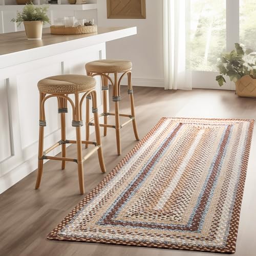 Super Area Rugs 2X6ft Farmhouse Braided Rug Runner - Natural Soft Cotton Carpet for Hallway, Entryway, Kitchen Sink - Primitive Country Woven Rug - Brown/Slate Gray/Ivory by SuperAreaRugs