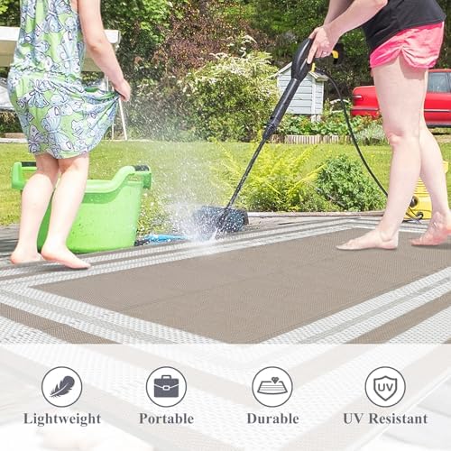GAOMON Outdoor Rug 8x10 Area Rugs for Patio Waterproof Plastic Straw Rug Reversible Patio Rugs RV Camping Outdoor Carpet for Porch Patio Outside RV Deck Balcony Picnic Beach Decor Border-Coffee - Image 6
