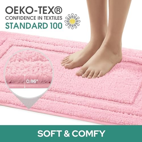 HOMEIDEAS Light Pink Microfiber Bathroom Rugs Set of 3, Non Slip Bath Mats - Image 3