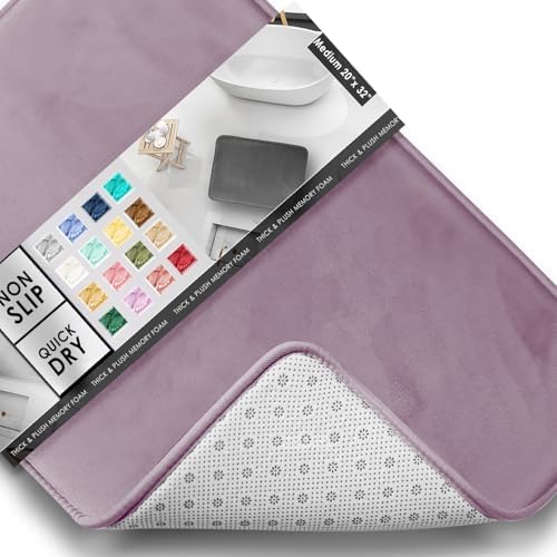 Clara Clark Bathroom Rugs, Velvet Memory Foam Bath Mat, Non-Slip Bath Rugs, Machine Wash, Dries Quickly, Ultra Soft Plush Bath Mats for Bathroom, 20 x 32, Dusty Purple by ClaraClark