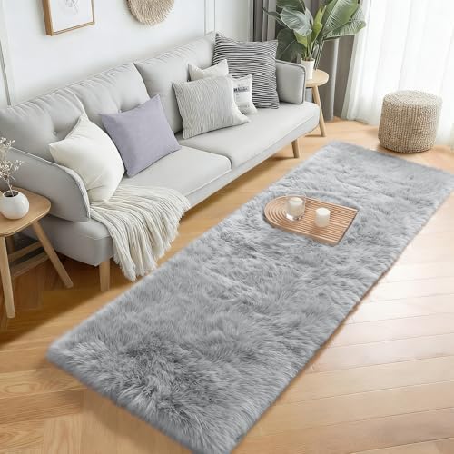 Grey Runner Rugs for Hallway 2x6 Ft, Long Bedside Rugs Bedroom Kids - Image 2