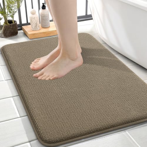 OLANLY Thick Memory Foam Small Bathroom Rug 24x16, Absorbent Bath Mat, Tan by OLANLY