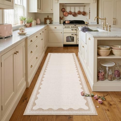 GarveeHome Scalloped 2x6 Runner Rug for Hallway Washable Kitchen Rugs Non Slip Solid Beige Modern Soft Low-Pile Indoor Carpet for Entryway Laundry Room Floor Mats by GarveeHome