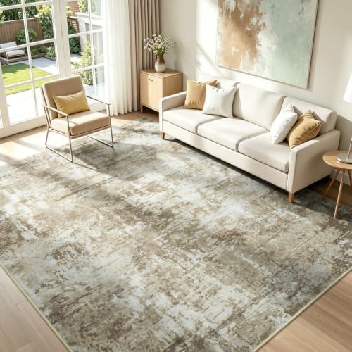 Rugflix 8x10 Area Rugs for Living Room, Washable Brown Large Rug by RugflixAreaRugs