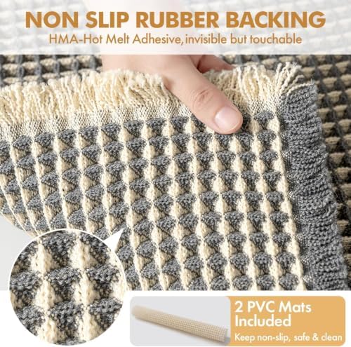 MIULEE Set of 2 Waffle Bathroom Rugs Dark Grey&Yellow Bath Mat 18x30 Inch - Image 4