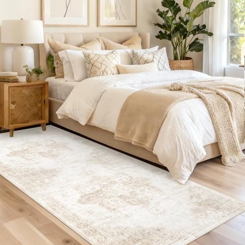 Runner Rug 2x6 Washable Rug, Vintage Boho Medallion Hallway Runner Non-Slip Soft Low Pile Distressed Floor Carpet Retro Doormat for Kitchen Bedroom Laundry Entryway Bathroom (Beige, 2'x6') - Image 2