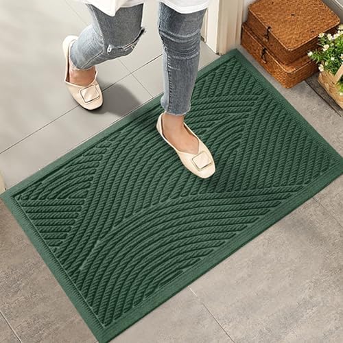 HIYARD Sturdy Front Door Mat, Absorbent Muddy Dirt Resist Welcome Door Mats Outdoor Indoor, Stain and Fade Resistant, Non-Slip Backing Entry Mat Low Profile Doormat for Entryway, 29×17, Green by HIYARD