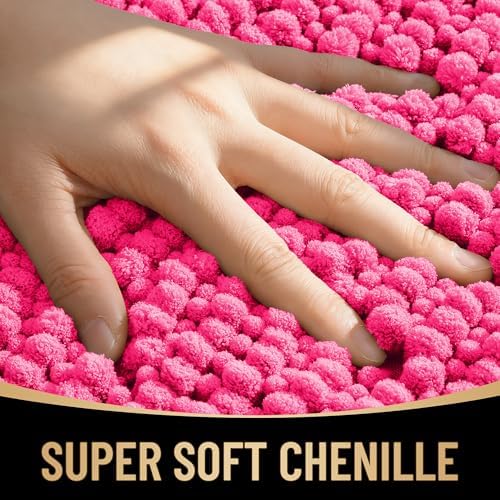 OLANLY Thick Chenille Bathroom Runner Rugs Mats 44x24, Hot Pink - Image 2