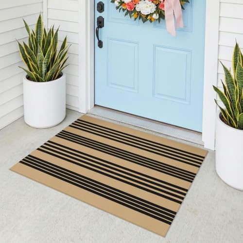 KOZYFLY Striped Rug 2x3 ft Brown and Black Woven Washable Stripes Doormat by KOZYFLY