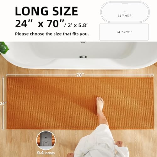 TYUU Bathroom Runner Rugs, Long Bath Mat Runner Washable Thin Quick Dry Low Pile Bathroom Runner Rugs Non Slip, Orange 24"x70" - Image 2