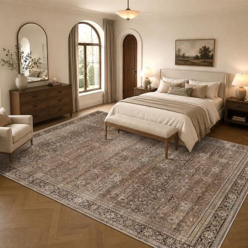 Schweek 12x15 Washable Area Rug Vintage Large Rugs for Living Room Brown - Image 3