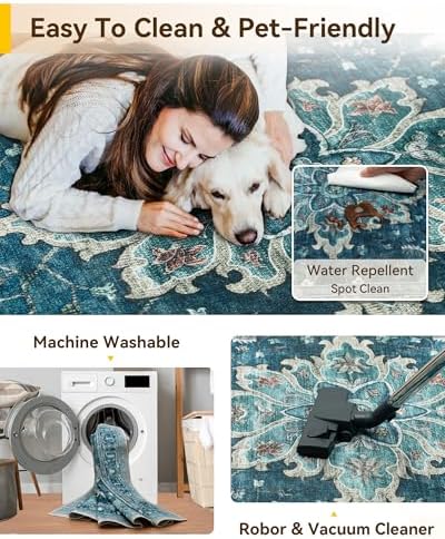 RELEANY Washable Area Rug, Runner 2'x9', Teal - Image 3