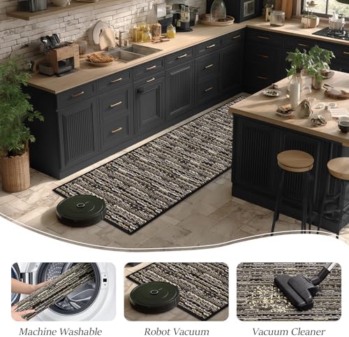 BSICPRO Kitchen Rugs Sets of 2, Non Slip Kitchen Mats for Floor, Black - Image 6