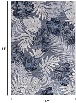 CAMILSON Indoor Outdoor Rug, Navy 10’x14’ Leaf Tropical Botanical Area Rugs for Indoor and Outdoor patios, Easy-Cleaning Non-Shedding Living Room, Garden and Kitchen Washable Outside Carpet (10x14) - Image 2