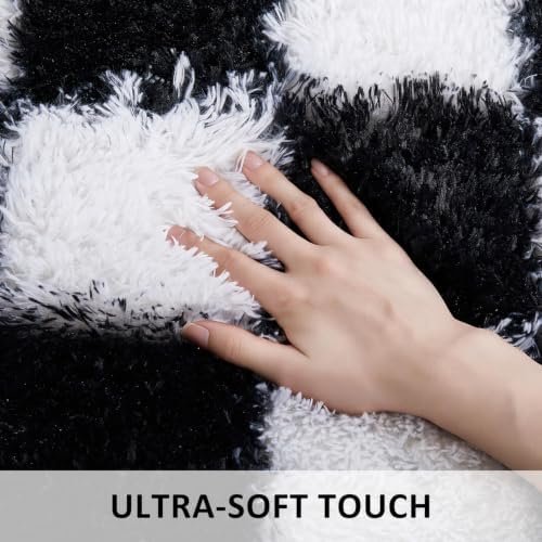 Ophanie Checkered Black & White Rug for Living Room Bedroom,Fluffy Soft Cute Fuzzy Area Rugs,Shag Plush Shaggy Bedside Floor 6x9 Furry Carpet Kids Baby Teen Dorm Decor with Over 99 pcs Pile fibers - Image 2