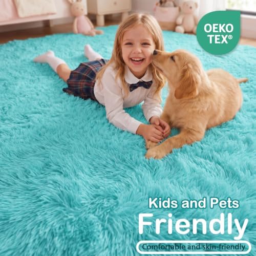 Fluffy Shag Teal Area Rugs for Bedroom 5x7 Fuzzy Shaggy Rug for Living Room - Image 5