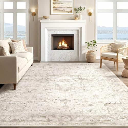 6x9 Area Rug for Living Room, Washable, Traditional, Distressed Beige - Image 6