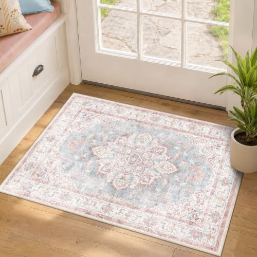 CAPALOCA 2x3 Washable Nursery Girls Low Pile Area Rug Pink Blue by CAPALOCA