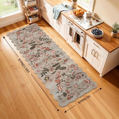 3x10 ft Washable Hallway Runner Rug: Non-Slip Floral Kitchen Runners Brown - Image 2