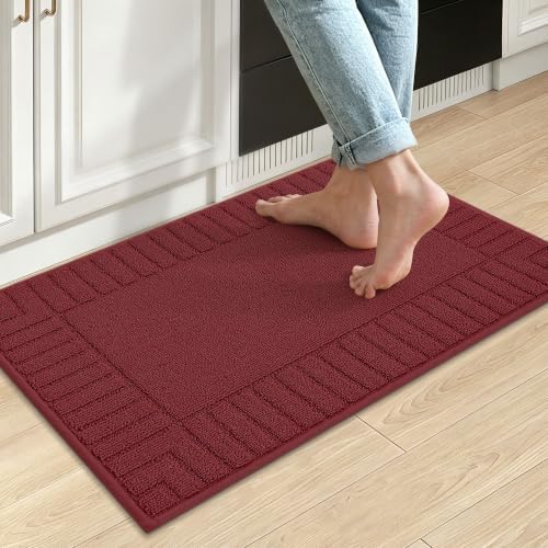 BEQHAUSE Kitchen Rugs 20"x30", Non Slip Washable Kitchen Mat, Burgundy Red by BEQHAUSE