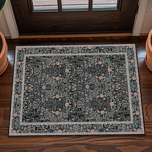 2x3 Area Rug Washable Entry Rug Soft Carpet (Black Flora) by Unknown